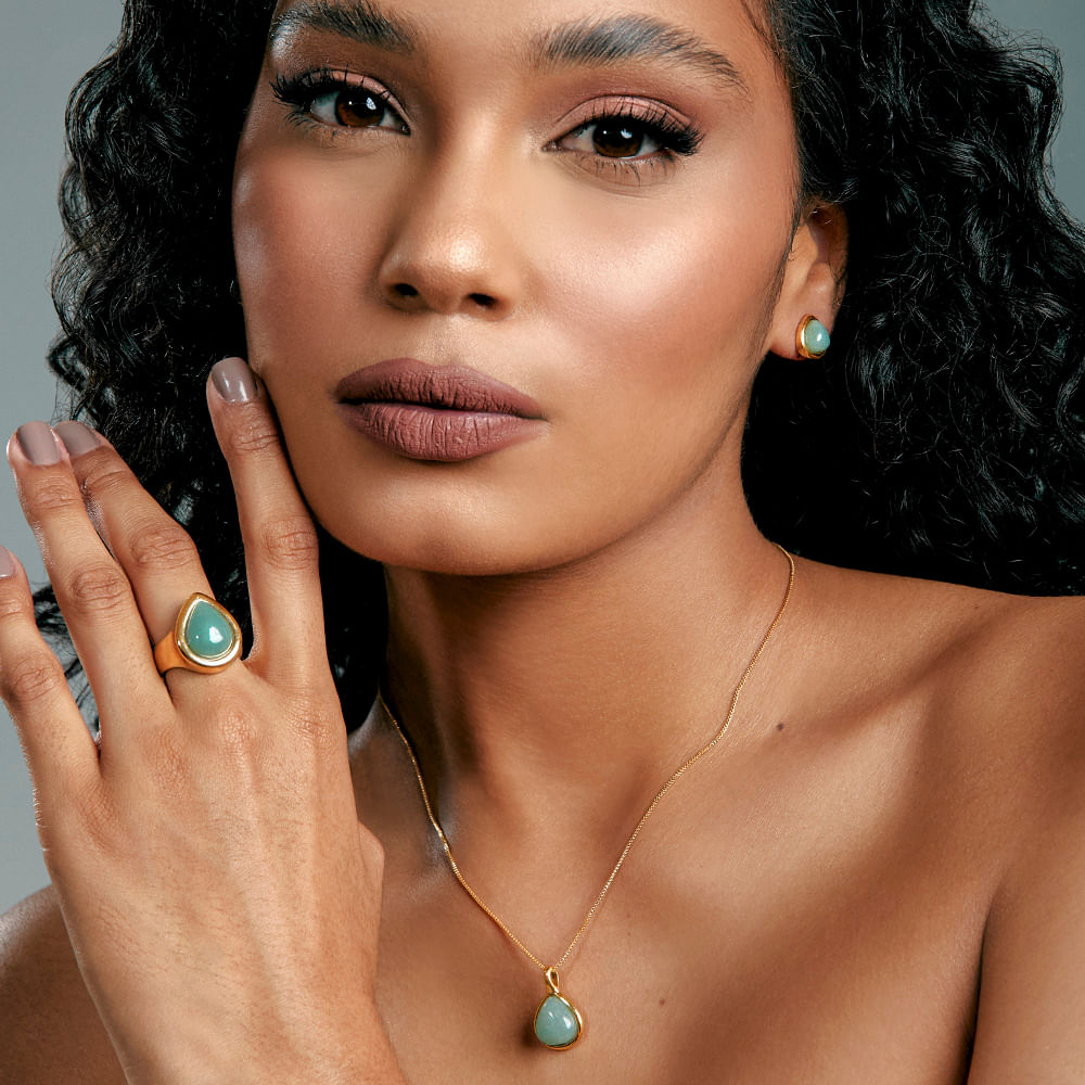 Anel Grande Gota Banho Ouro 18K